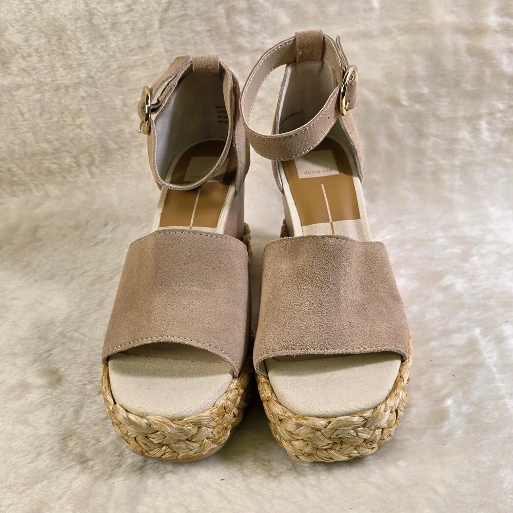 Dolce Vita Oits Wedge Platform Sandals Tan Nude Suede Espadrille Women 9 NEW